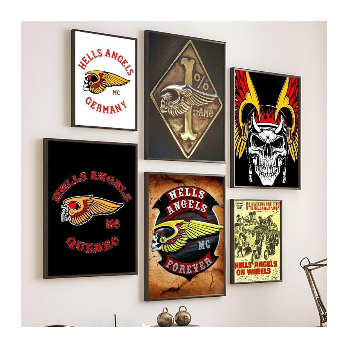 H-Hells A-Angels Moto Cool Skull Wandkunstdruck als Leinwand-Poster in Weiß, Rahmenlos, Breite: 21 cm, Höhe: 30 cm - Bild 4