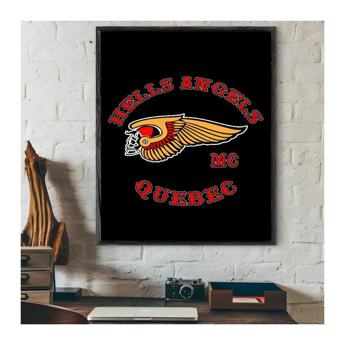 H-Hells A-Angels Moto Cool Skull Wandkunstdruck als Leinwand-Poster in Weiß, Rahmenlos, Breite: 21 cm, Höhe: 30 cm - Bild 5