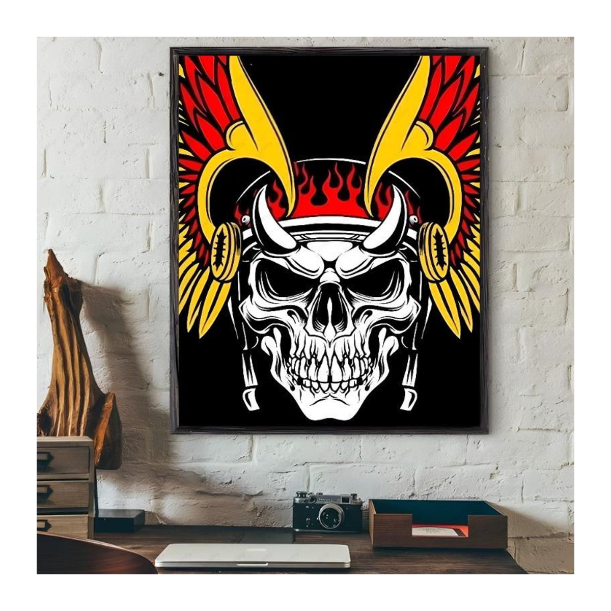 H-Hells A-Angels Moto Cool Skull Wandkunstdruck als Leinwand-Poster in Weiß, Rahmenlos, Breite: 21 cm, Höhe: 30 cm - Bild 7