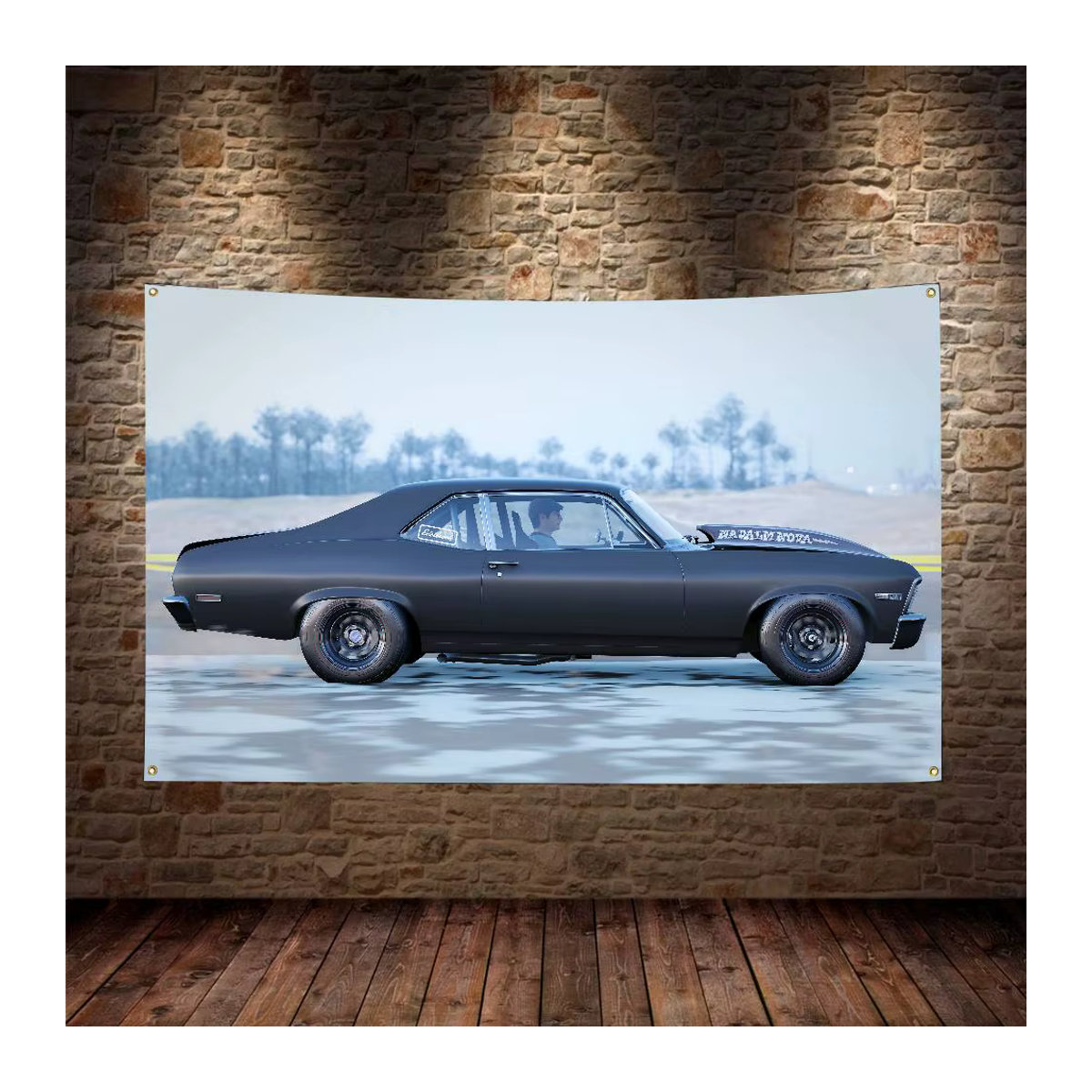H-HOONIGANS Rennwagen-Flagge aus Polyester in Schwarz als Wanddeko für dein Schlafzimmer - Bild 2