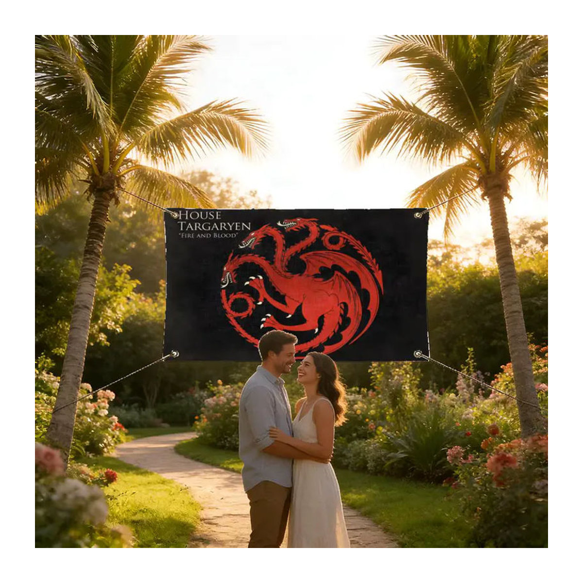 H-House Targaryen Flagge in Schwarz und Weiß, wasserdichte Textil-Dekorationsflagge mit Ösen für den Innenbereich - Bild 2
