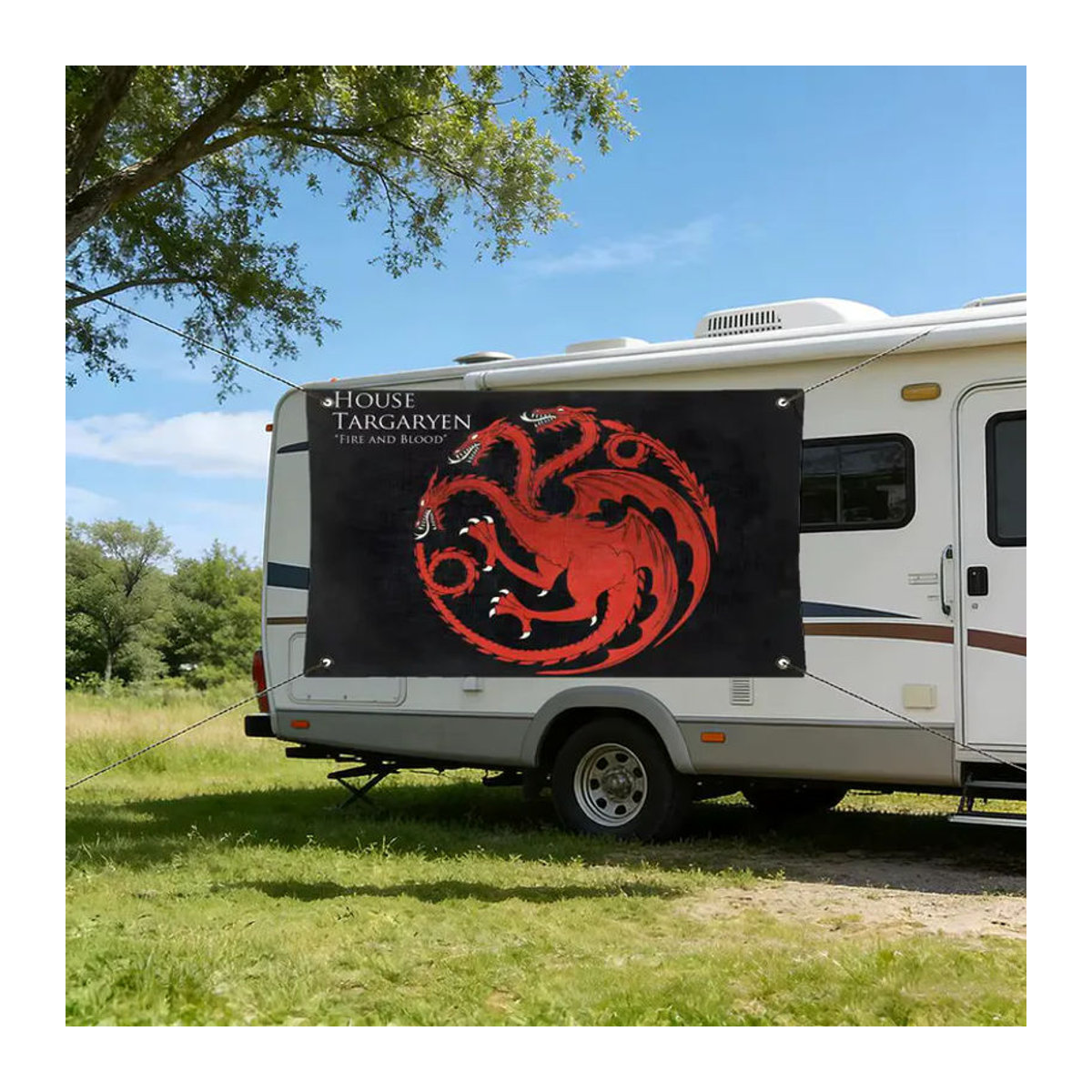 H-House Targaryen Flagge in Schwarz und Weiß, wasserdichte Textil-Dekorationsflagge mit Ösen für den Innenbereich - Bild 3