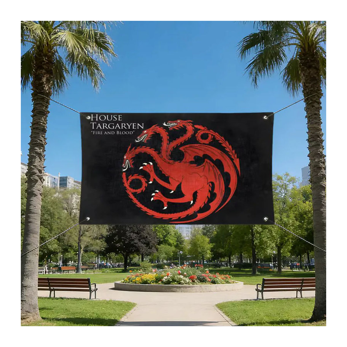 H-House Targaryen Flagge in Schwarz und Weiß, wasserdichte Textil-Dekorationsflagge mit Ösen für den Innenbereich - Bild 4