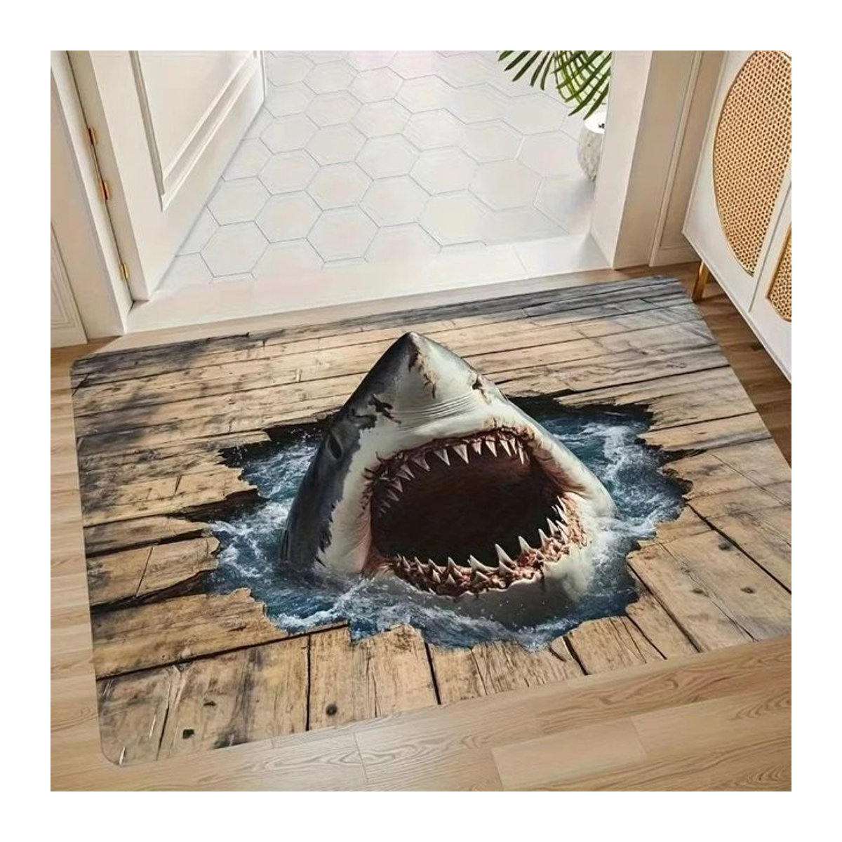 Hai Wasser 3D Optische Illusion Fußmatte rutschfest und leicht zu reinigen B/B/H: 50 x 30 cm - Bild 1