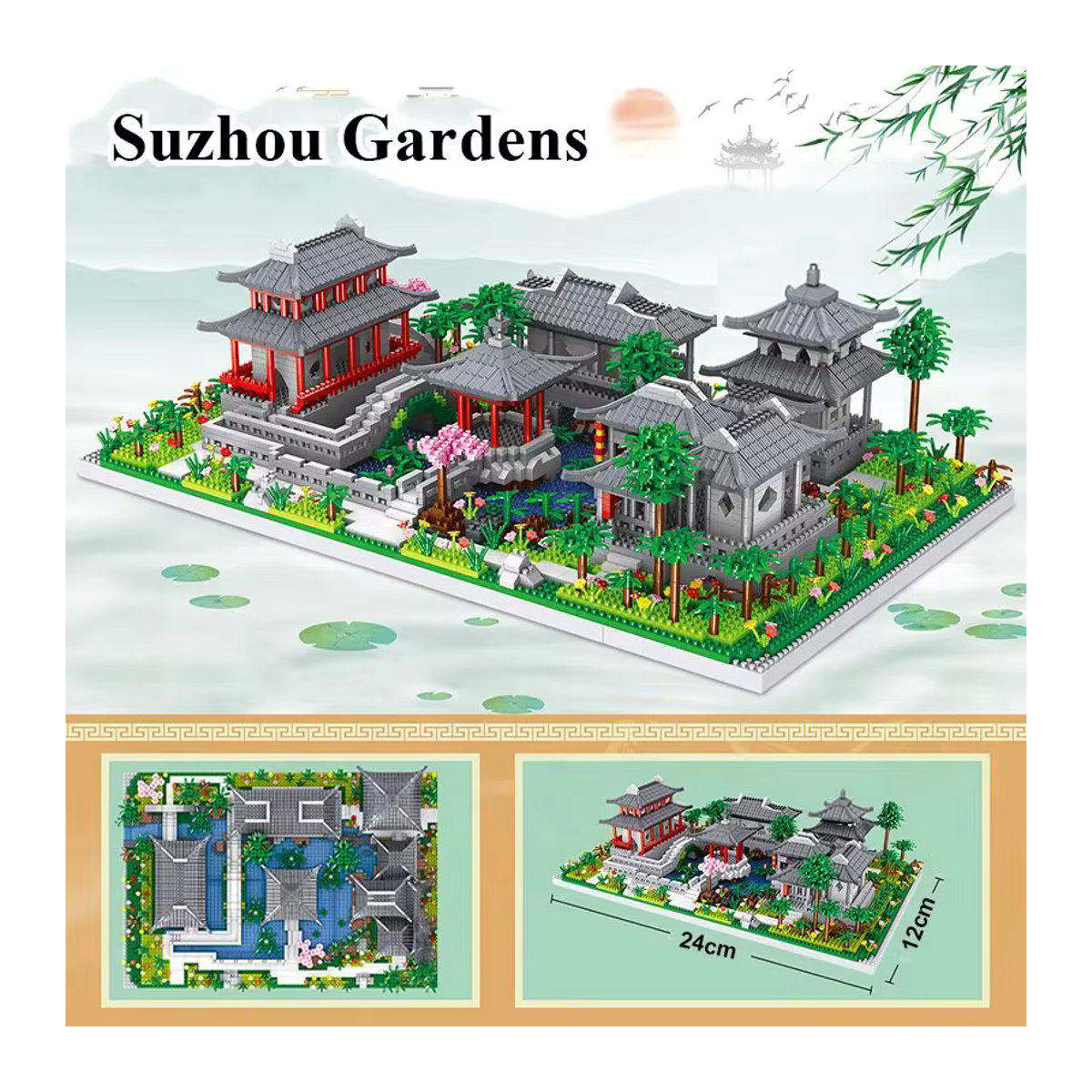 Haifeng Suzhou Gartenblöcke Mini-Block Set mit LED-Licht, klassische chinesische Architektur aus Kunststoff, mehrfarbig - Bild 2