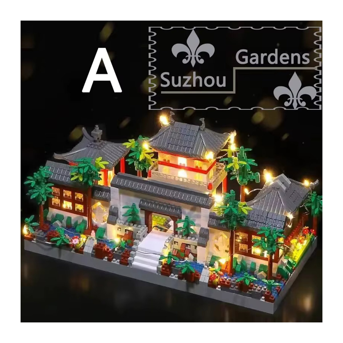 Haifeng Suzhou Gartenblöcke Mini-Block Set mit LED-Licht, klassische chinesische Architektur aus Kunststoff, mehrfarbig - Bild 4