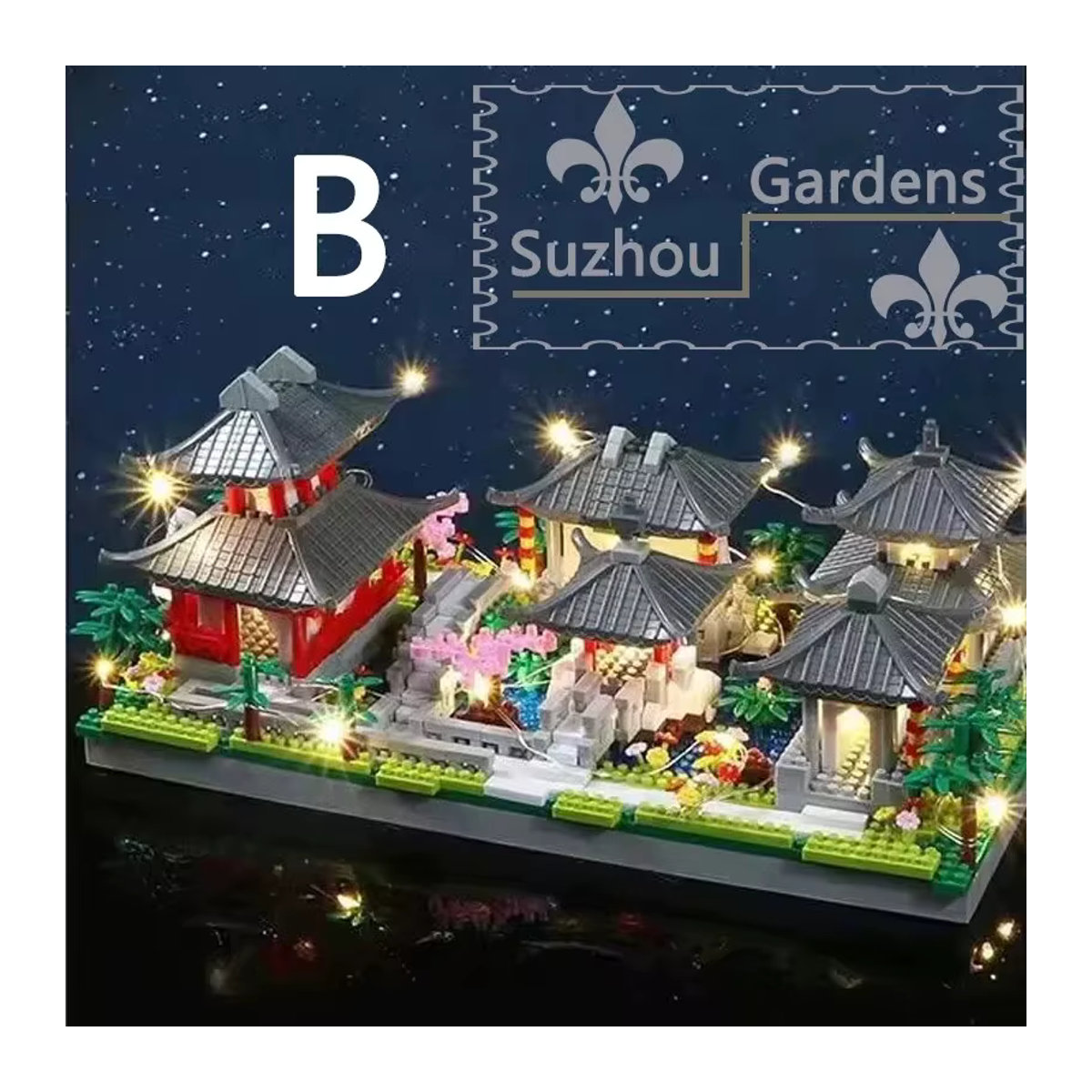 Haifeng Suzhou Gartenblöcke Mini-Block Set mit LED-Licht, klassische chinesische Architektur aus Kunststoff, mehrfarbig - Bild 5