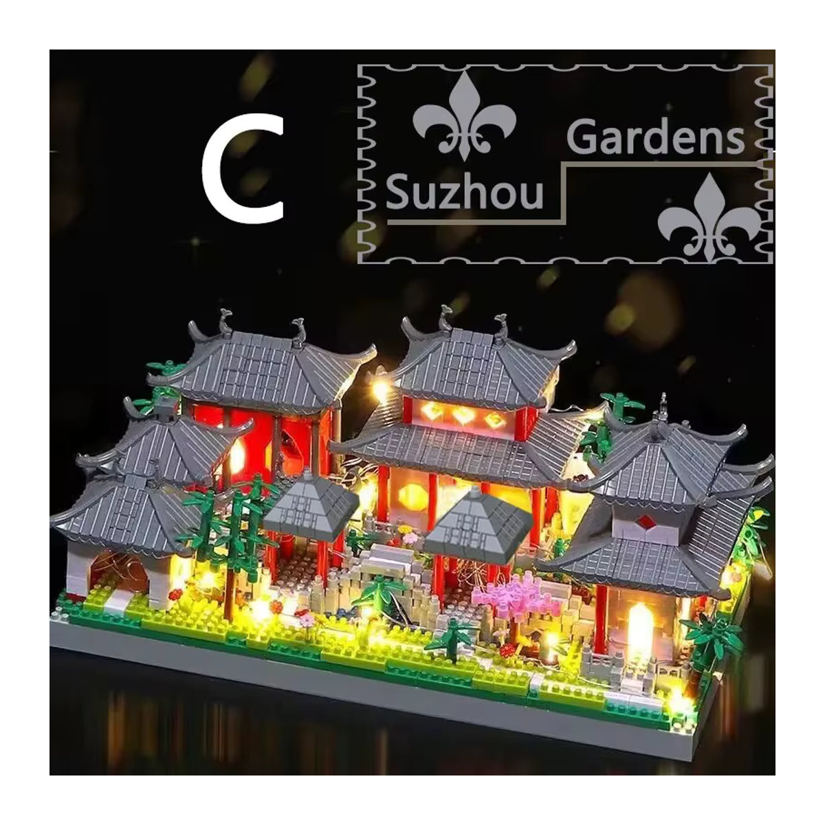 Haifeng Suzhou Gartenblöcke Mini-Block Set mit LED-Licht, klassische chinesische Architektur aus Kunststoff, mehrfarbig - Bild 6