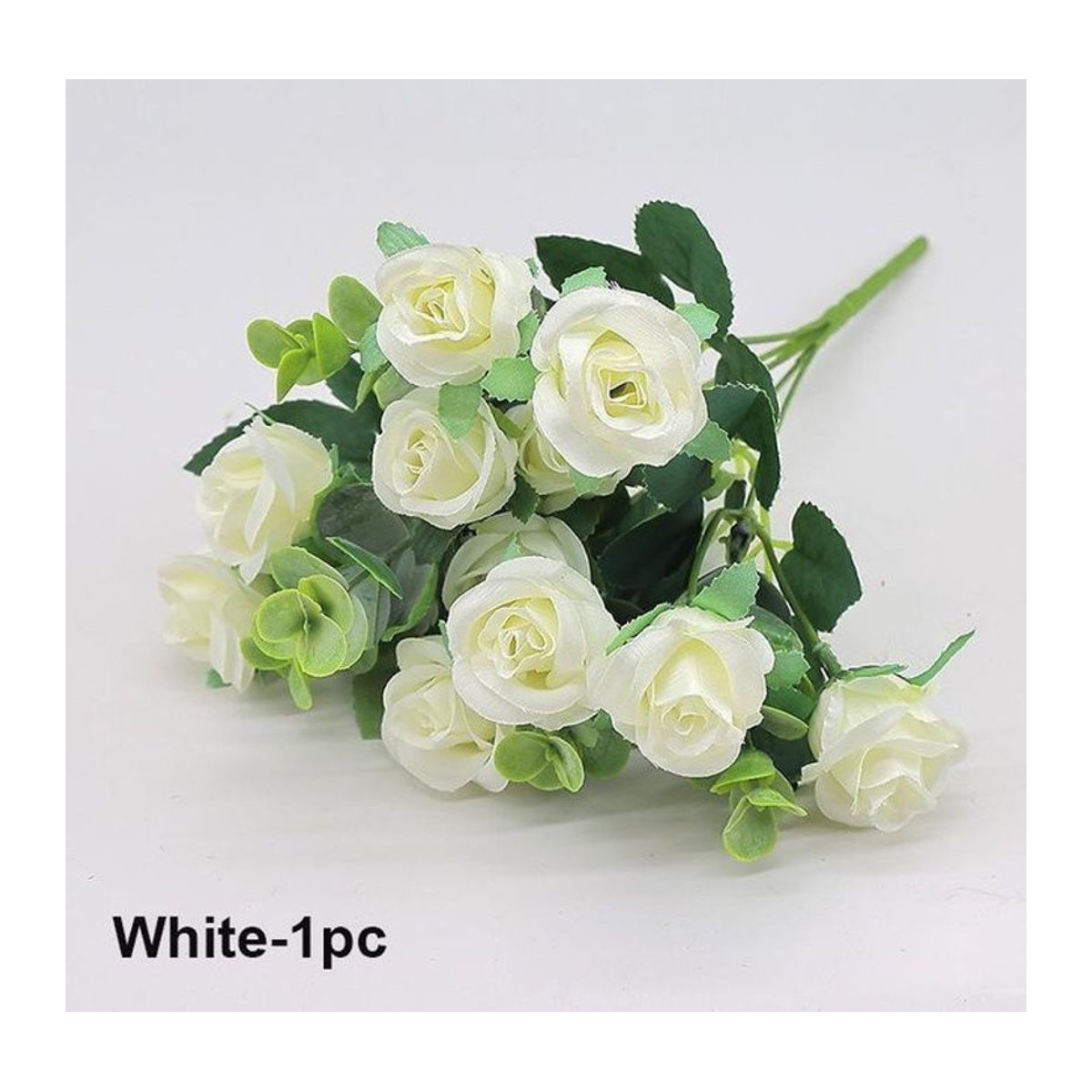 HaiKouLiJinHaiKeJiYouXianGongSi Künstlicher Blumenstrauß mit 10 Rosen, Pfingstrosen und roten Eukalyptusblättern in Weiß für Hochzeit und Heimdekoration - Bild 1