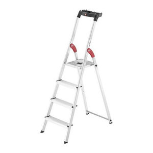 Hailo L60 StandardLine Stufen-Stehleiter aus Aluminium in alufarben mit 4 Stufen und Werkzeugablage