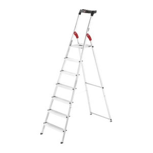 Hailo Stufen-Stehleiter StandardLine L60 aus Aluminium in Alufarben mit 7 Stufen und Multifunktionsschale