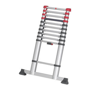 Hailo T80 FlexLine Teleskopleiter aus Aluminium mit 11 Sprossen, Silber, Schwarz, Rot