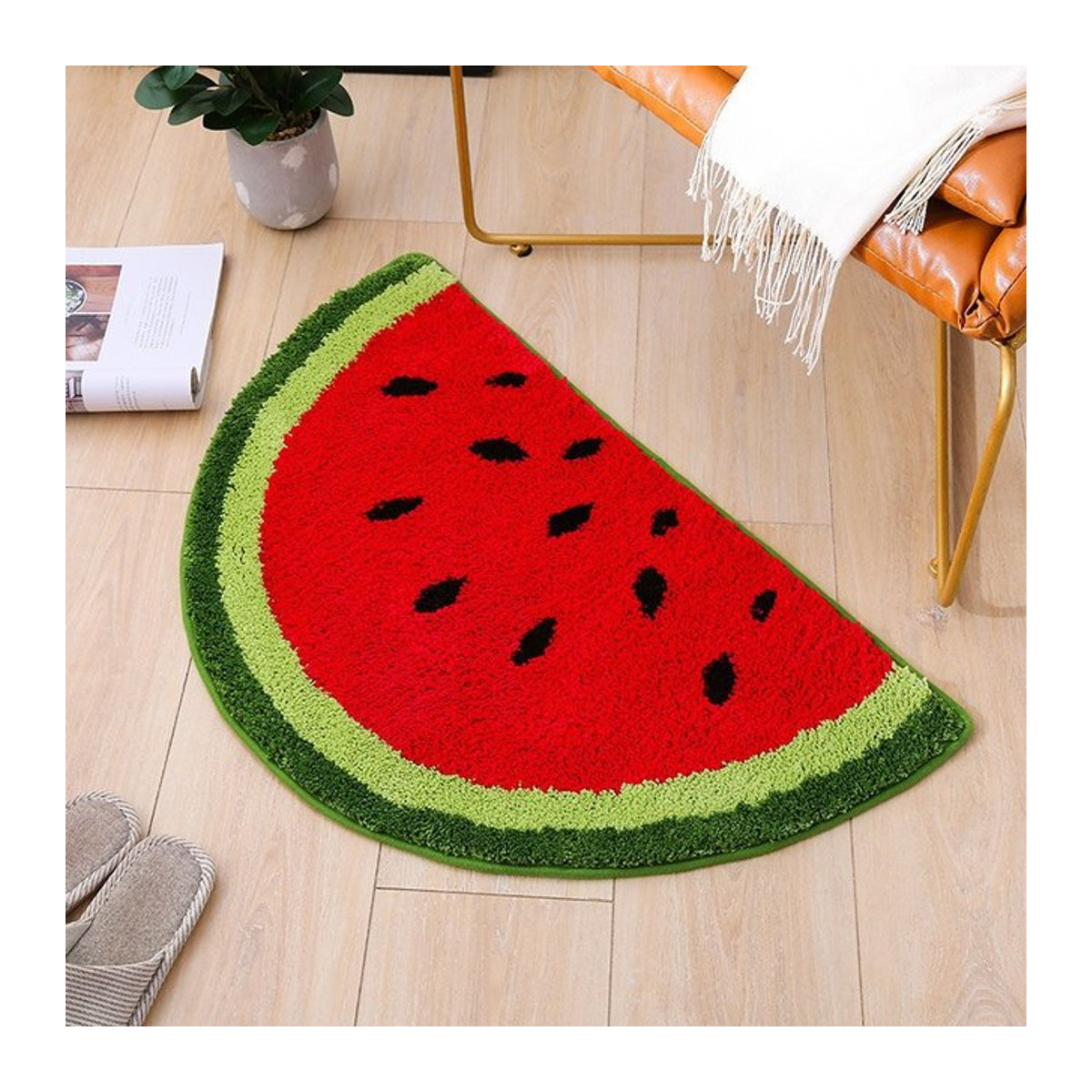 Halbrunde Badematte mit Fruchtmuster, wasserabsorbierend und rutschfest, ideal als Teppich für Badezimmer, Wohnzimmer oder Schlafzimmer - Bild 1