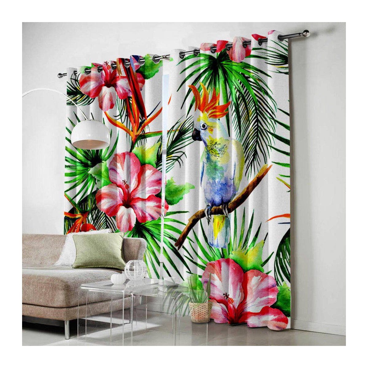 Halbtransparente Fenstergardinen mit Papagei-Landschaftsmotiv für dein Wohnzimmer, Breite: 135 cm, Höhe: 60 cm - Bild 2