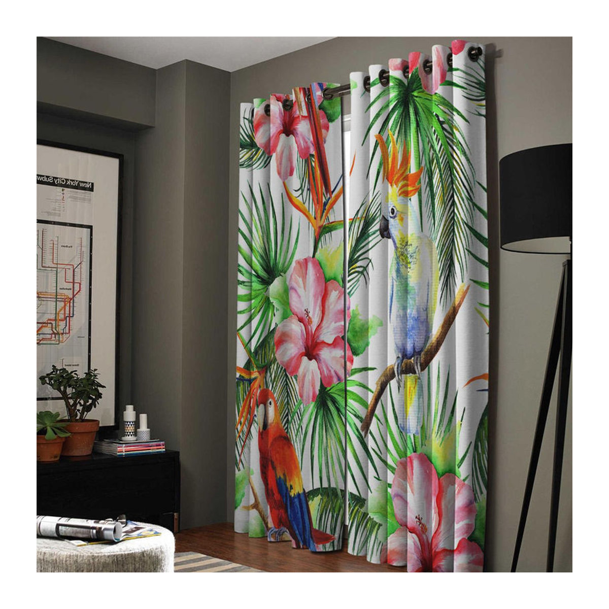 Halbtransparente Fenstergardinen mit Papagei-Landschaftsmotiv für dein Wohnzimmer, Breite: 135 cm, Höhe: 60 cm - Bild 4