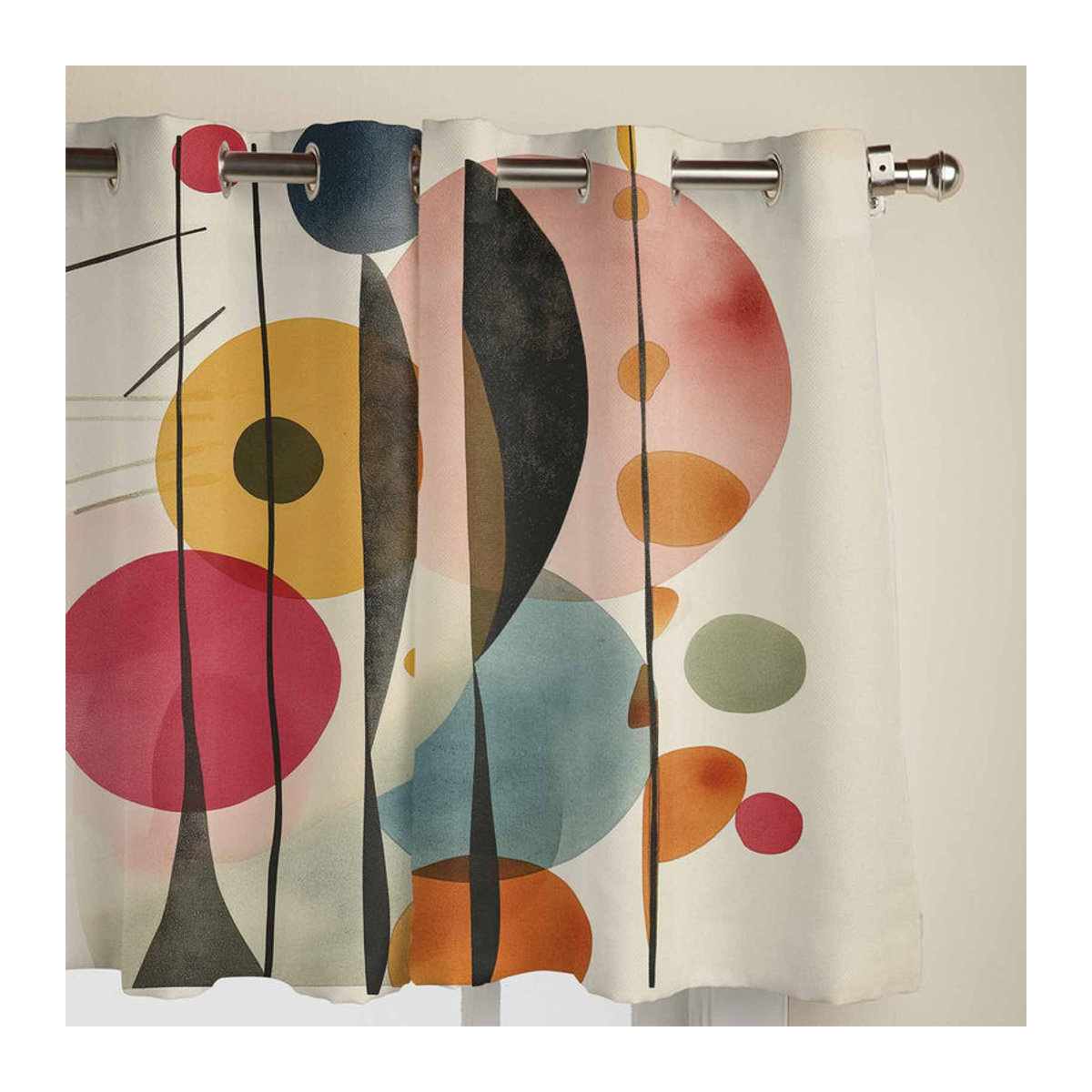 Halbtransparente Fenstervorhänge mit abstraktem Vintage Geometrie Ölgemälde Design von Binchi Outdoor Equipment, Multicolor, Breite: 135 cm, Höhe: 160 cm - Bild 3