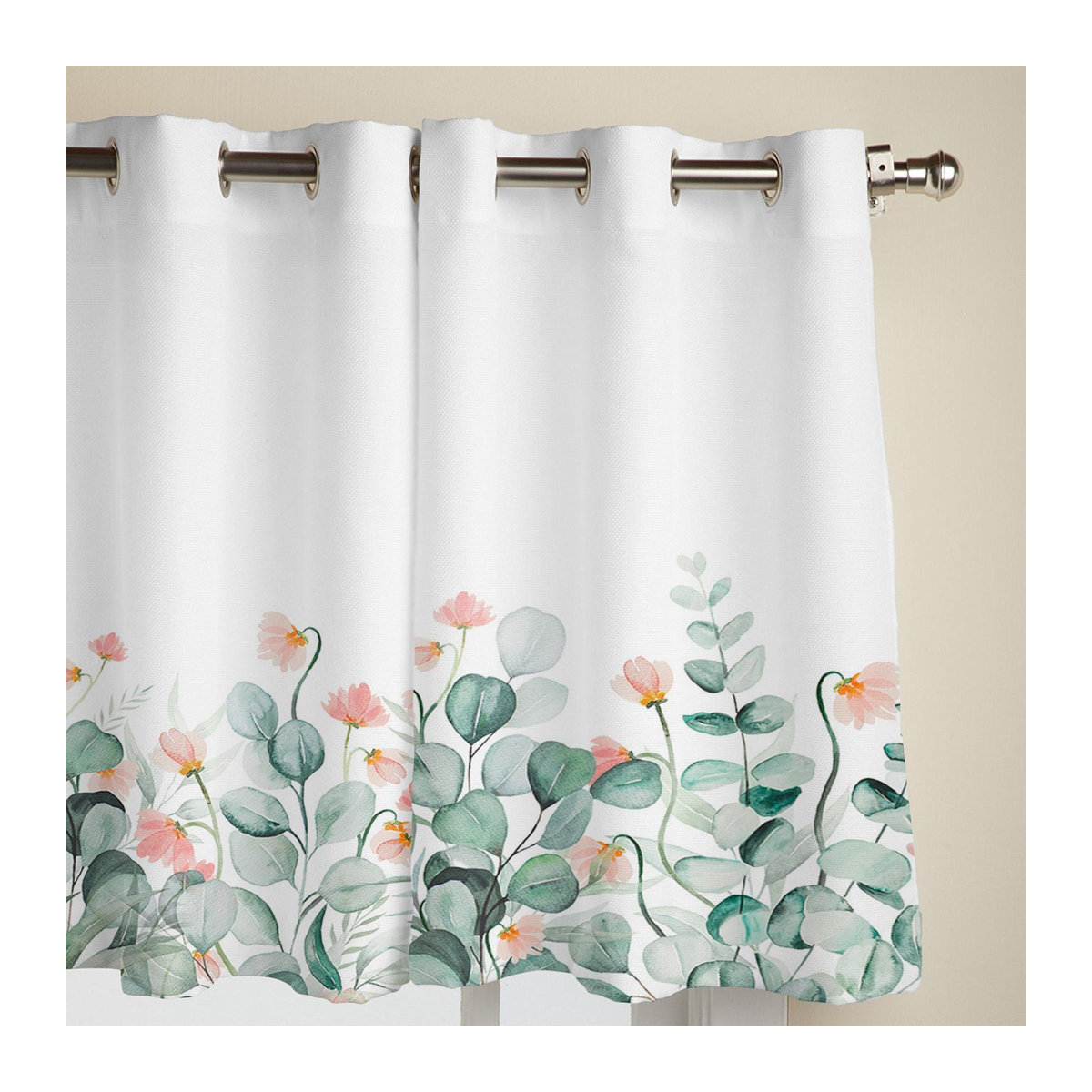 Halbtransparente Vorhänge mit Eukalyptusblatt-Design für Wohnzimmer und Schlafzimmer, B: 135 cm, H: 60 cm - Bild 1