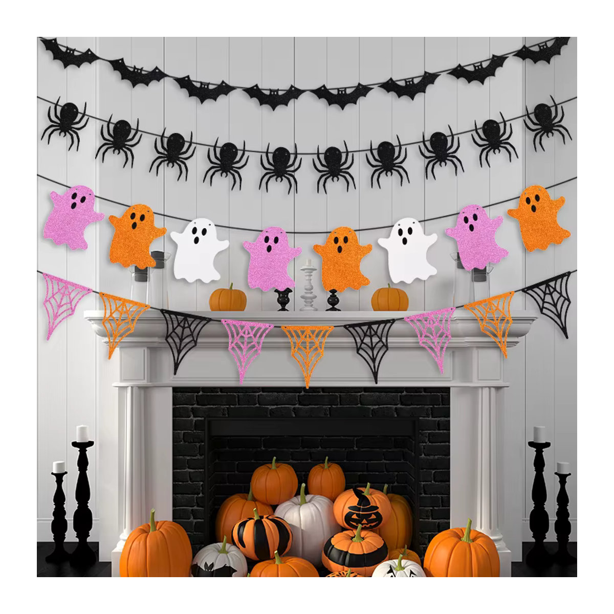 Halloween Banner DIY Party Dekoration mit Spinne, Fledermaus, Geist und Spinnennetz in Multicolor zum Aufhängen - Bild 2