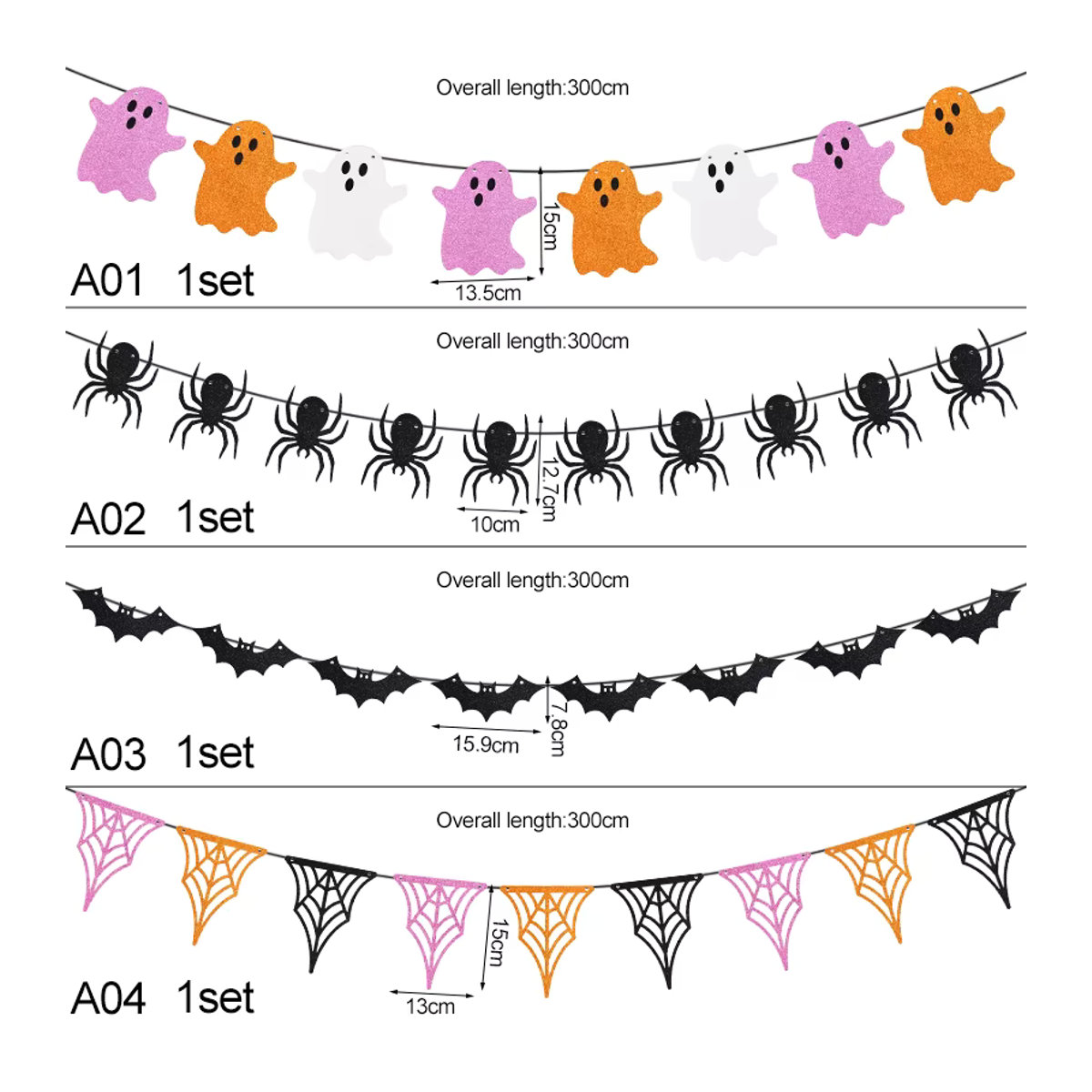Halloween Banner DIY Party Dekoration mit Spinne, Fledermaus, Geist und Spinnennetz in Multicolor zum Aufhängen - Bild 4