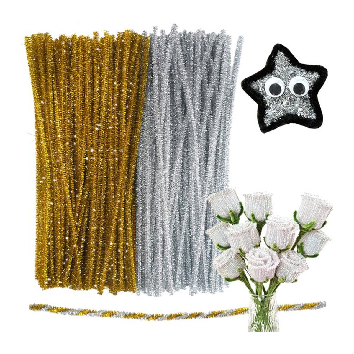 Halloween Bastelset mit Pfeifenreinigern in Gold und Silber für DIY Kunsthandwerk und Dekoration - Bild 1