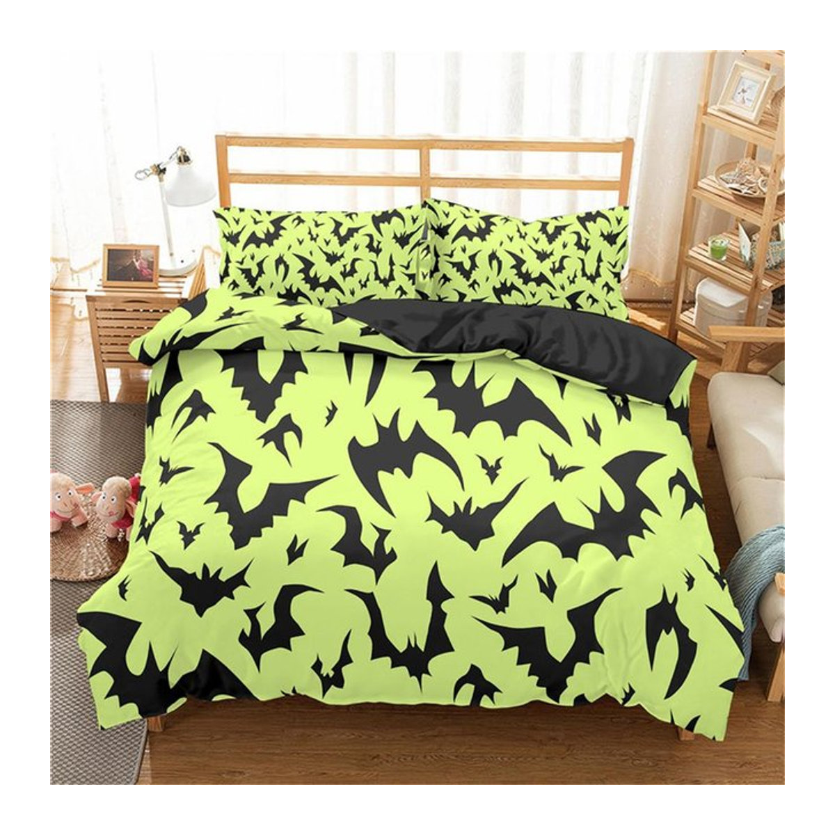 Halloween Bettwäsche Set mit Vampir und Fledermäusen aus Polyester, B/H: 135 x 200 cm - Bild 1