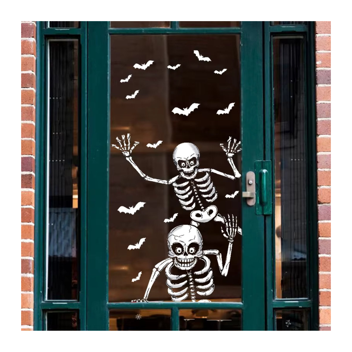 Halloween Fensteraufkleber mit Skelett und Schädel in Weiß zur Dekoration für Glaswände und Spukhaus-Partys - Bild 3