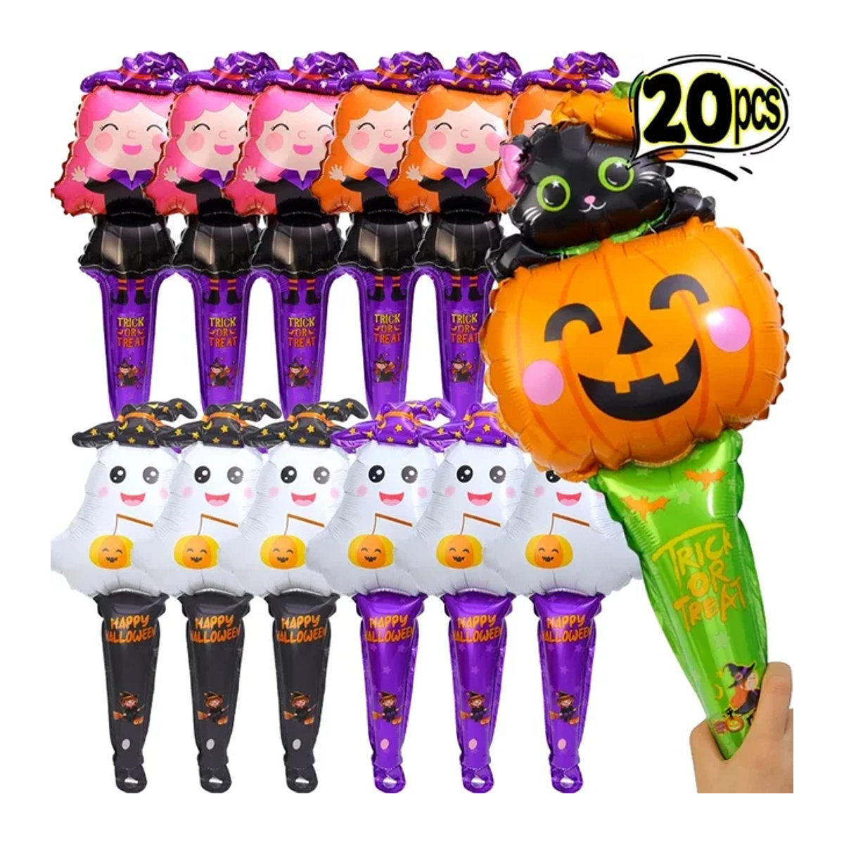 Halloween Folienballons mit Kürbis, Geist und Hexe in Multicolor als Partydekoration für Kinder - Bild 1