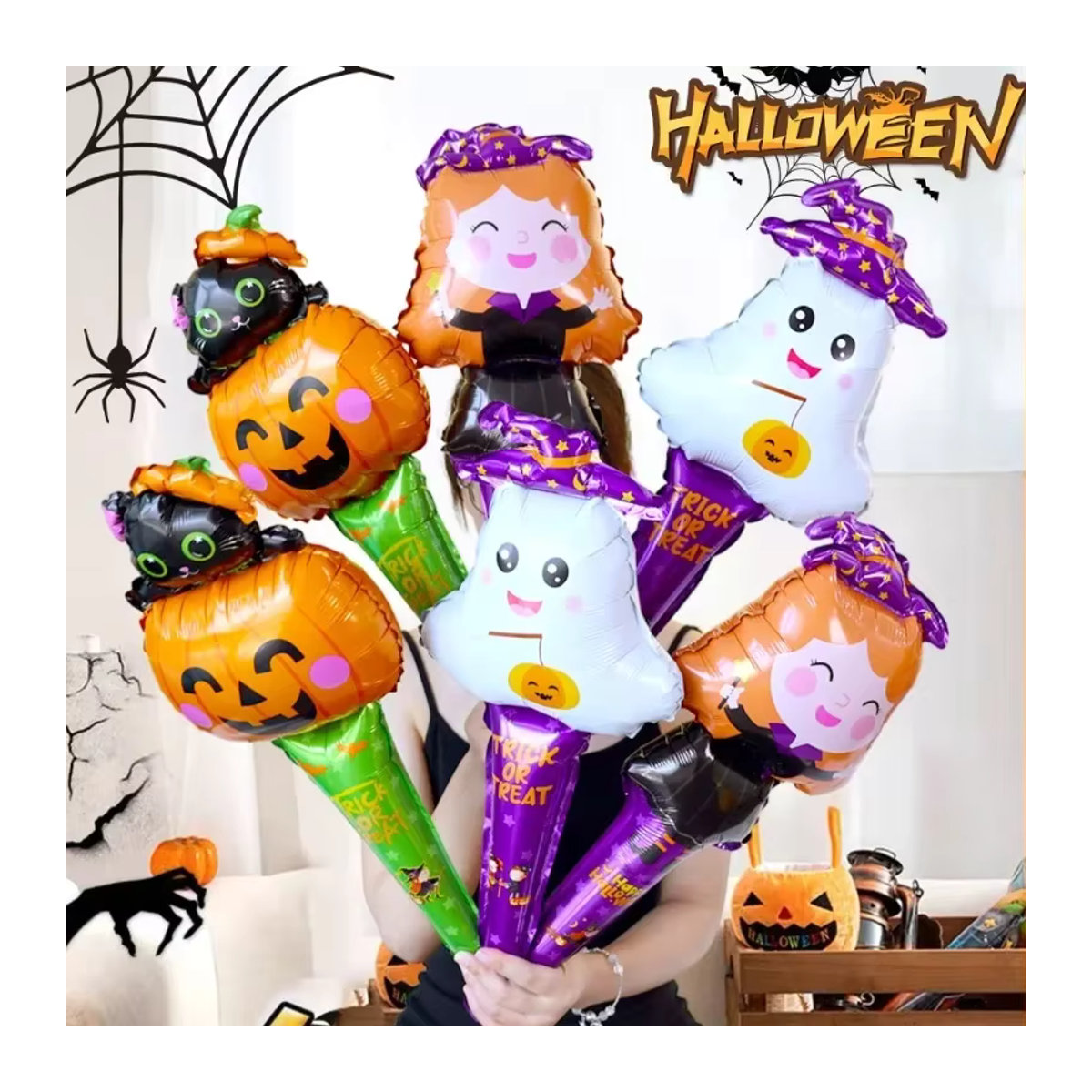 Halloween Folienballons mit Kürbis, Geist und Hexe in Multicolor als Partydekoration für Kinder - Bild 2