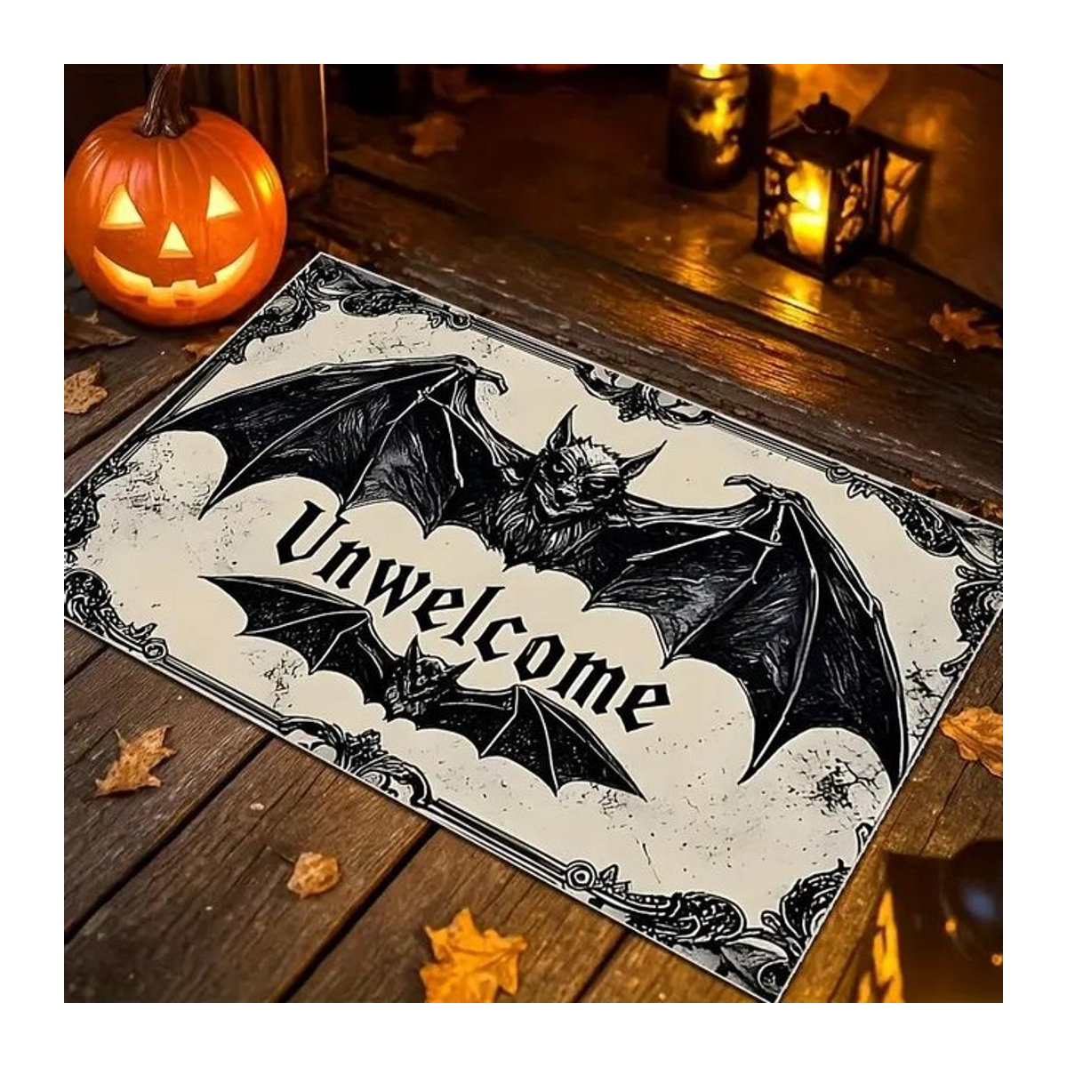 Halloween Fußmatte mit Fledermaus und Spinnennetz im Gothic-Stil, rutschfester Türvorleger für dein Spukhaus, B/B: 30 x 50 cm - Bild 1