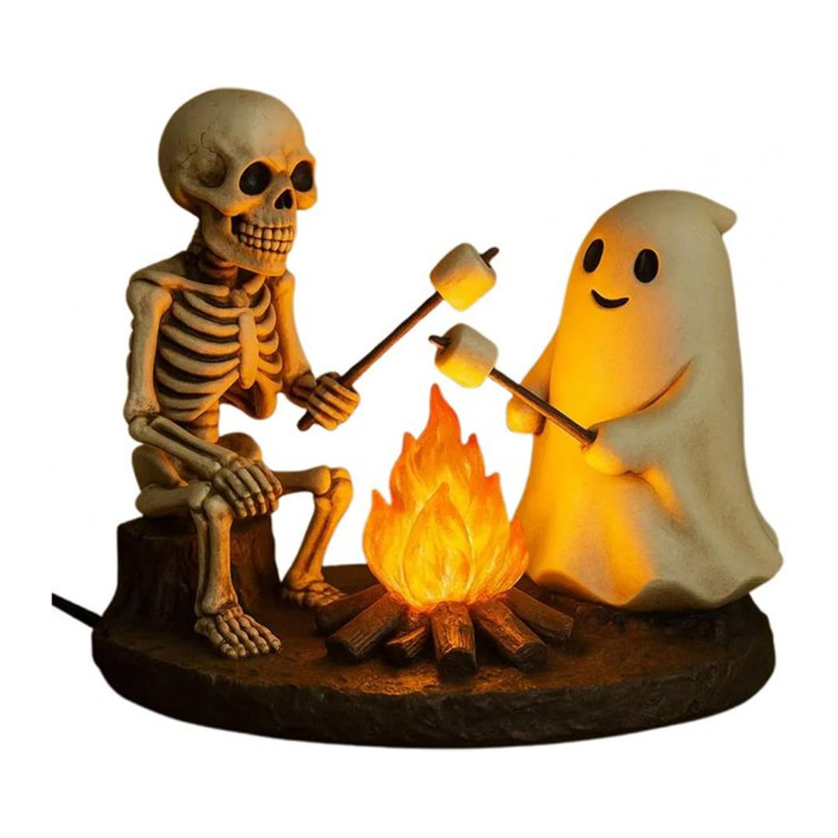 Halloween Geist Statue mit Lagerfeuer-Lampe zum Marshmallow Rösten aus Harz für deine Party-Dekoration - Bild 1