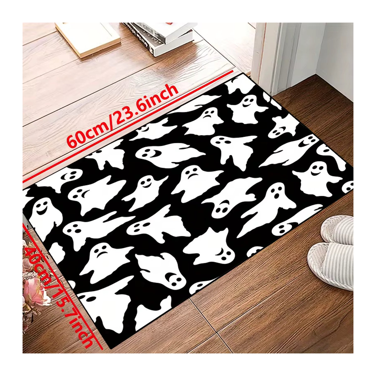 Halloween Ghost Pattern Teppich mit Geistermuster, rutschfest und maschinell gefertigt, schwarz-weiß, rechteckig für Wohnzimmer und Schlafzimmer - Bild 3