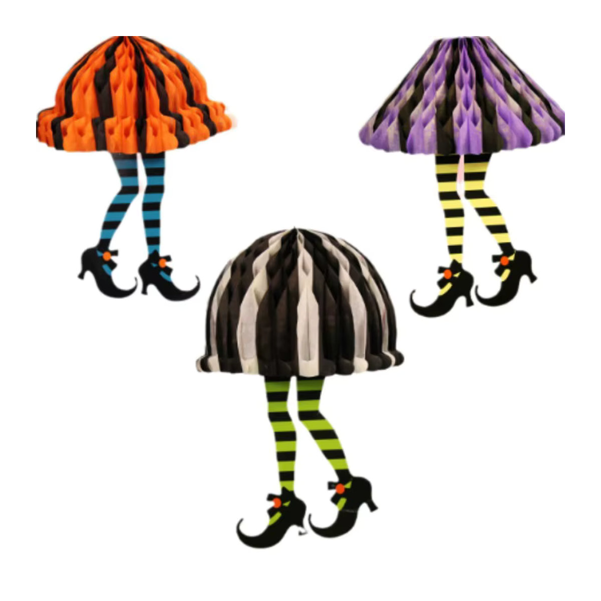 Halloween Hexe Bein Socken Dekoration aus Papier in Orange und Multicolor zum Aufhängen für DIY Bastelarbeiten - Bild 3