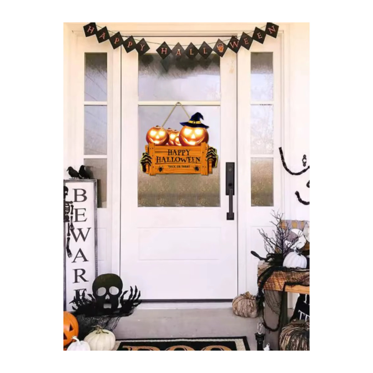 Halloween Holzschild mit orangefarbenem Kürbis und Hut zur Dekoration - Bild 3