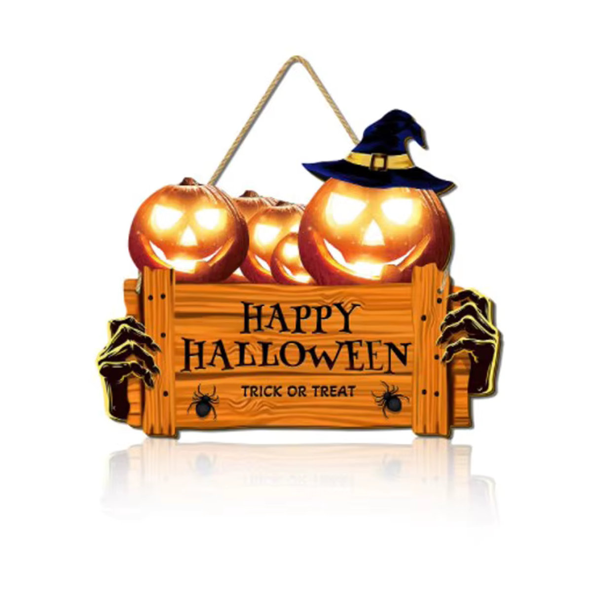 Halloween Holzschild mit orangefarbenem Kürbis und Hut zur Dekoration - Bild 4