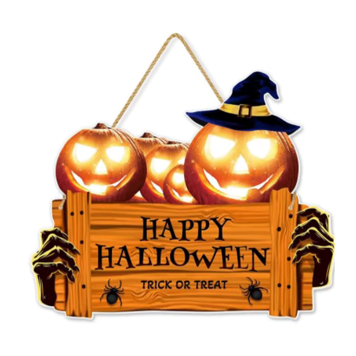 Halloween Holzschild mit orangefarbenem Kürbis und Hut zur Dekoration - Bild 5