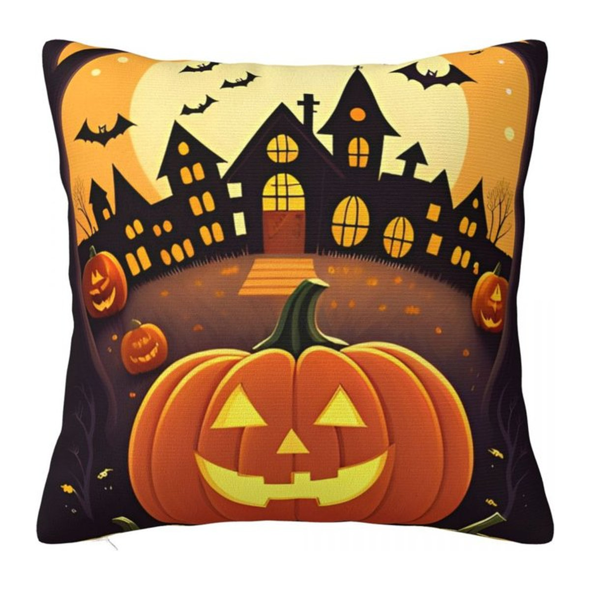 Halloween Kissenbezug mit süßem oder saurem Kürbis Motiv für dein Sofa, Dekorative Kissenhülle aus Peach Skin, B/B: 18 x 18 cm - Bild 1