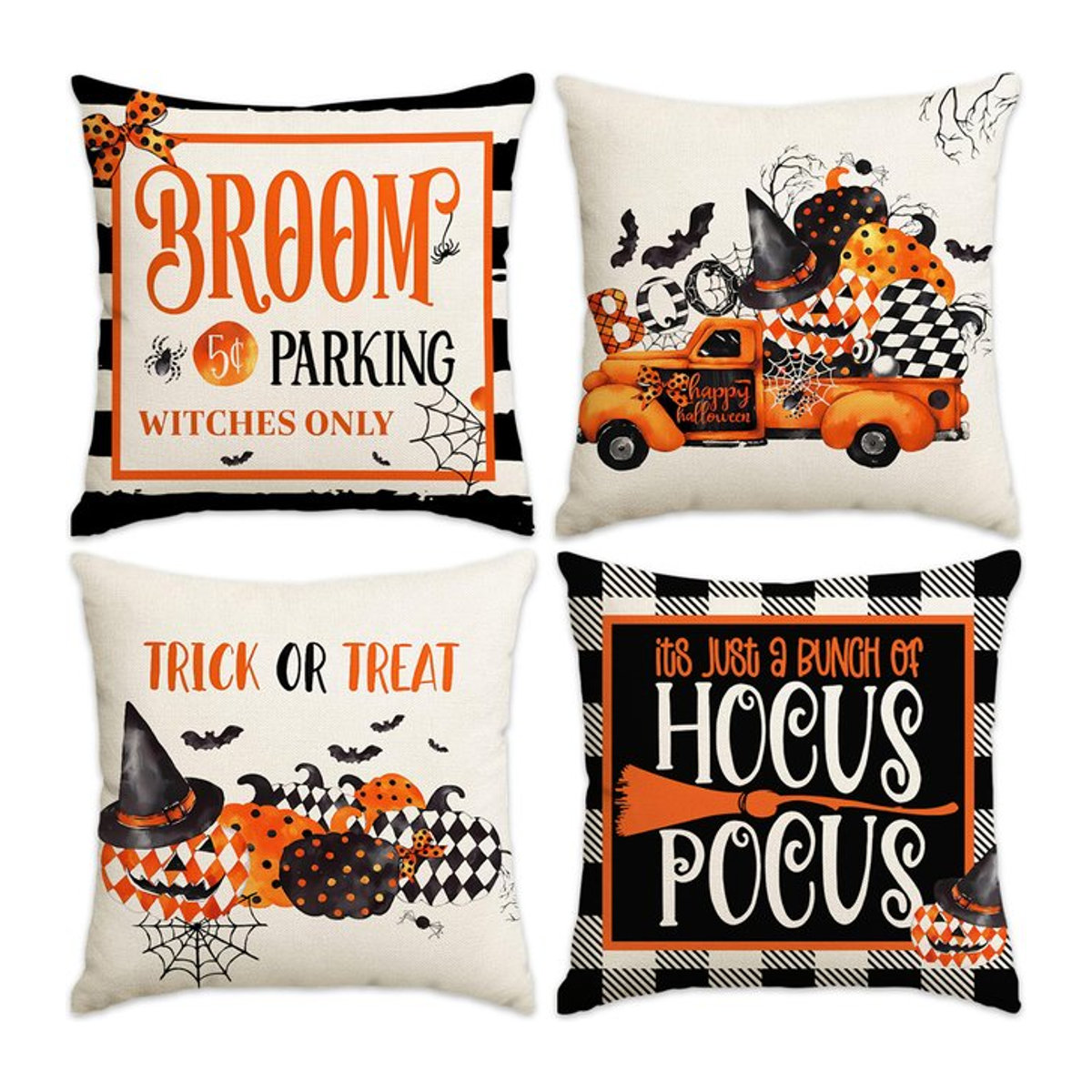 Halloween Kissenbezüge Set mit Kürbis, Geist, Spinnennetz und Fledermaus, einseitig bedruckt, Multicolor - Bild 1