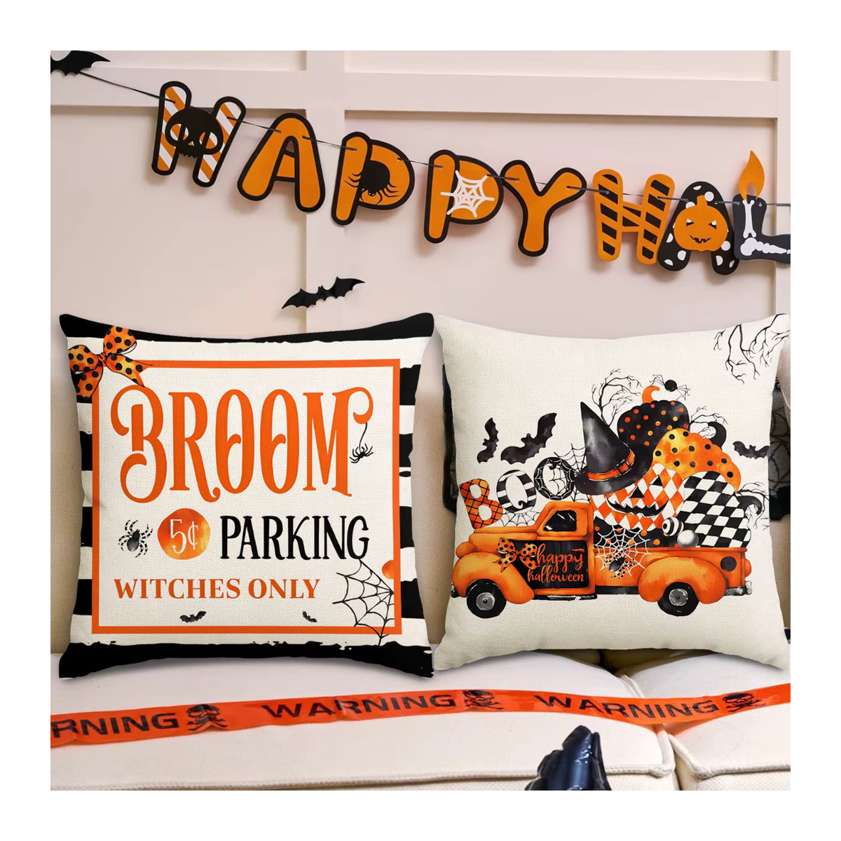 Halloween Kissenbezüge Set mit Kürbis, Geist, Spinnennetz und Fledermaus, einseitig bedruckt, Multicolor - Bild 3