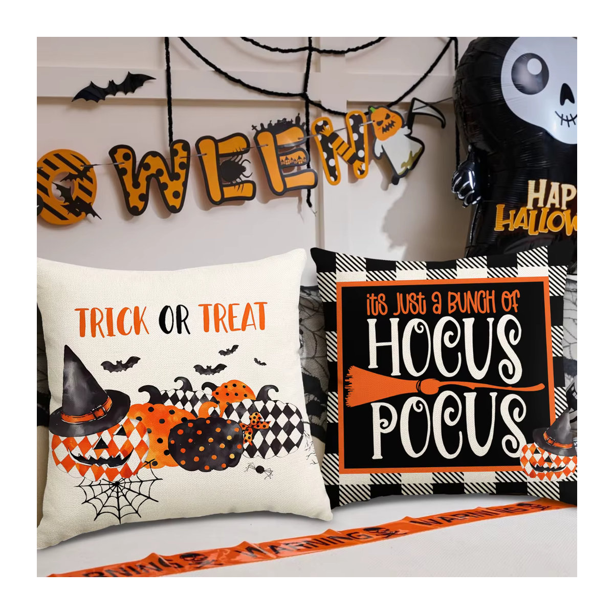 Halloween Kissenbezüge Set mit Kürbis, Geist, Spinnennetz und Fledermaus, einseitig bedruckt, Multicolor - Bild 4