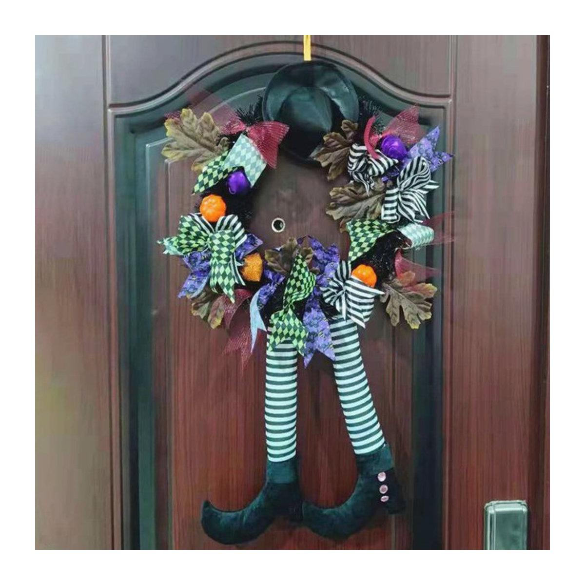 Halloween Kranz mit Skelett-Beinen und künstlichen Pflanzen für Indoor und Outdoor, Multicolor - Bild 1