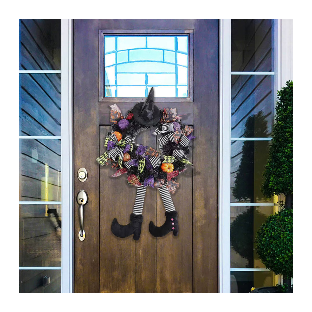 Halloween Kranz mit Skelett-Beinen und künstlichen Pflanzen für Indoor und Outdoor, Multicolor - Bild 2