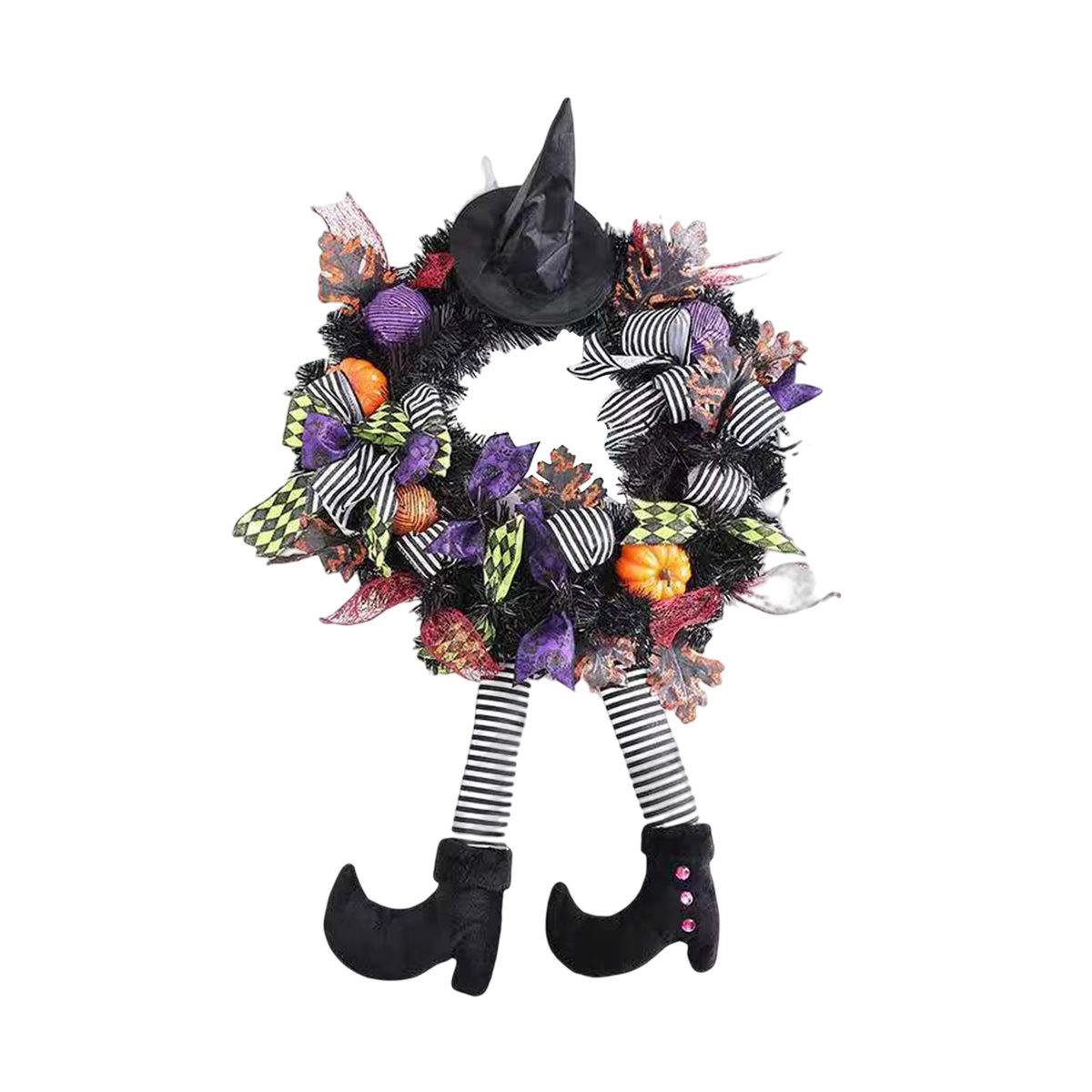 Halloween Kranz mit Skelett-Beinen und künstlichen Pflanzen für Indoor und Outdoor, Multicolor - Bild 3