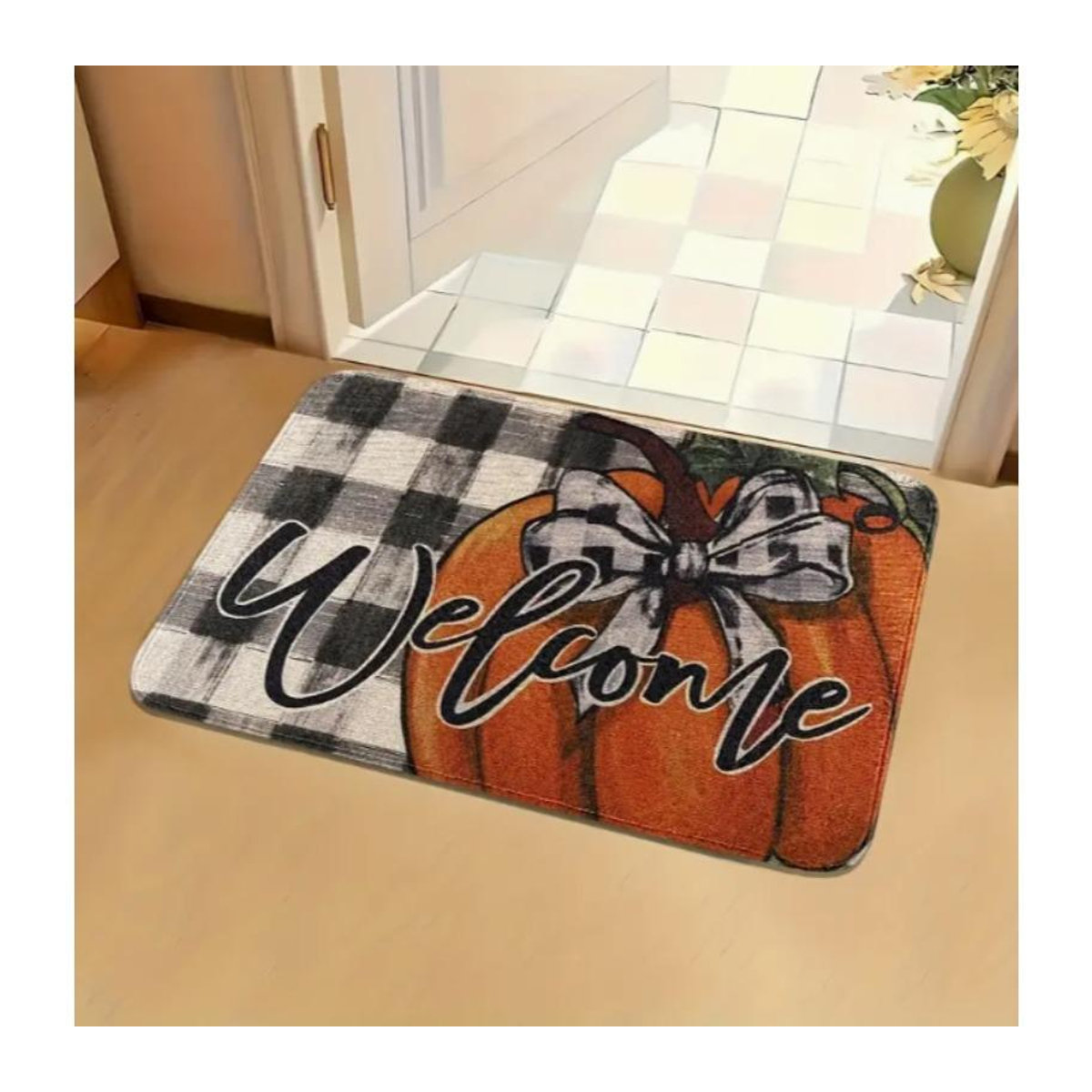 Halloween Kürbis Fußmatte mit gruseligem Gesicht, rutschfeste Willkommensmatte für Eingang, Veranda und Garten, B/B: 60 x 40 cm - Bild 1