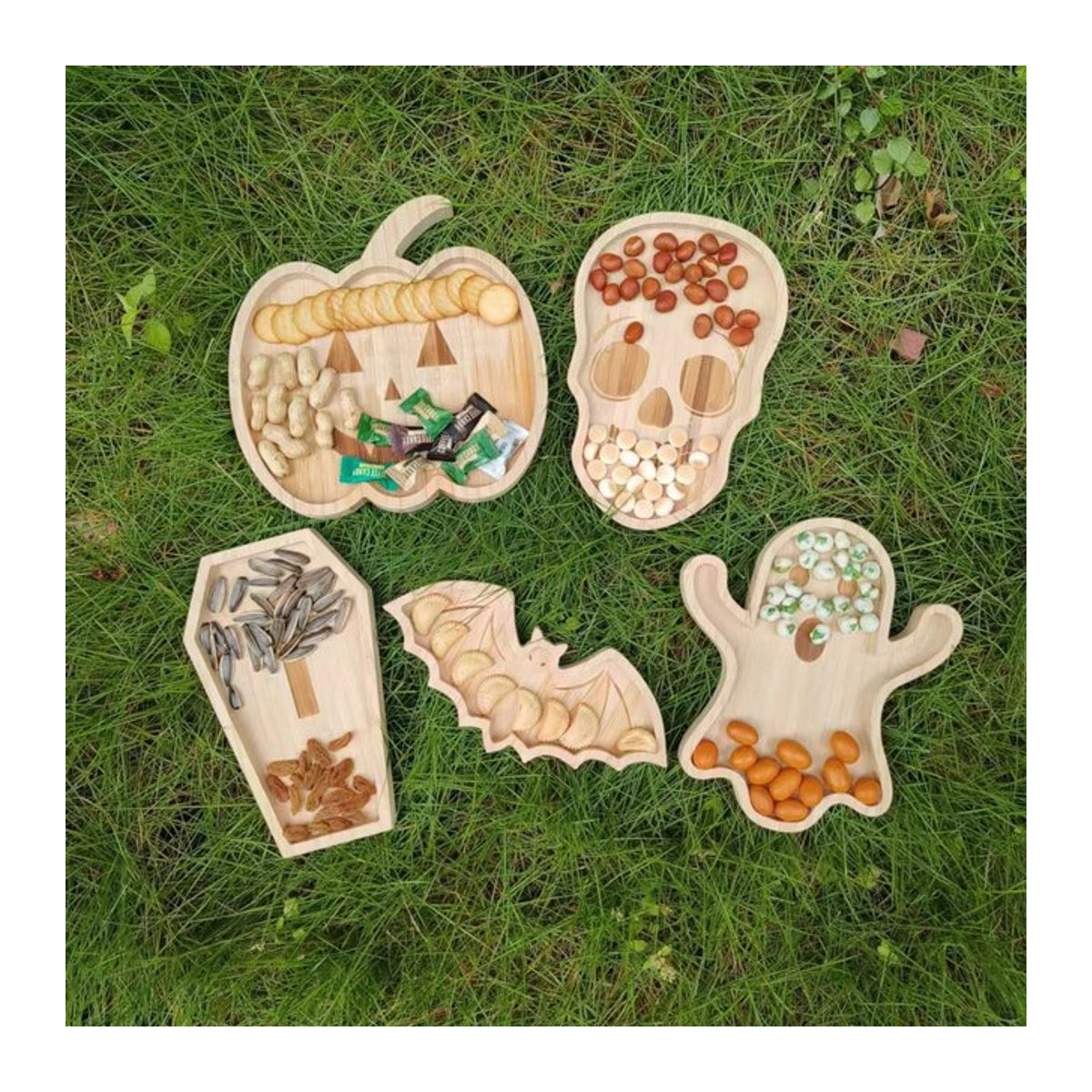 Halloween Kürbis Tablett aus Holz in Beige für Süßigkeiten und Party-Deko - Bild 1