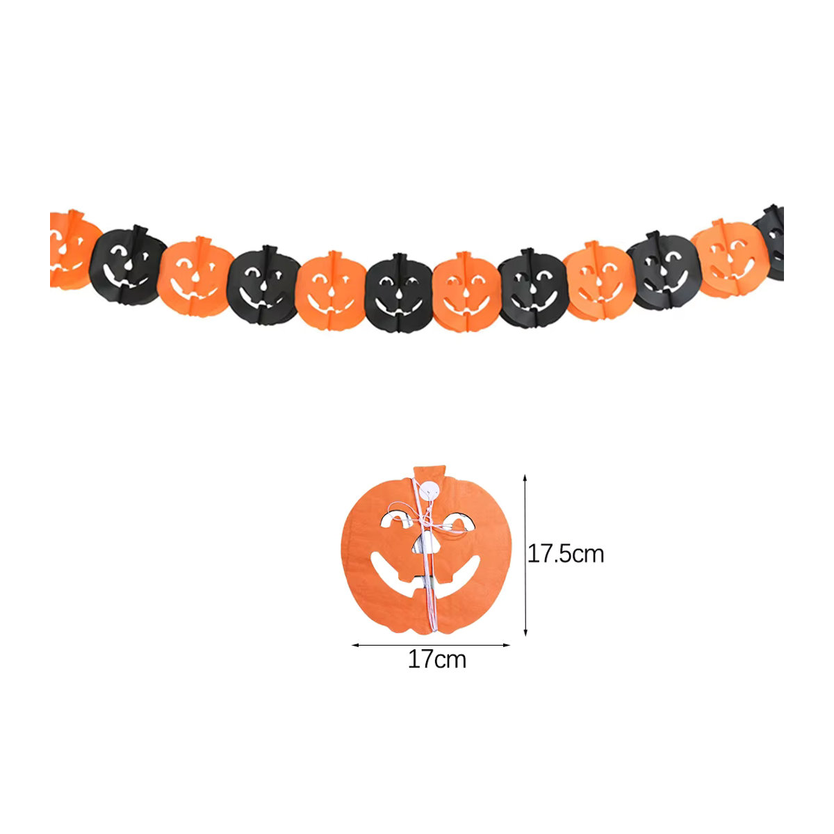 Halloween Papier Banner mit Fledermaus, Kürbis, Hexe, Spinne und Schädel in Orange, Schwarz und Weiß zum Aufhängen - Bild 3