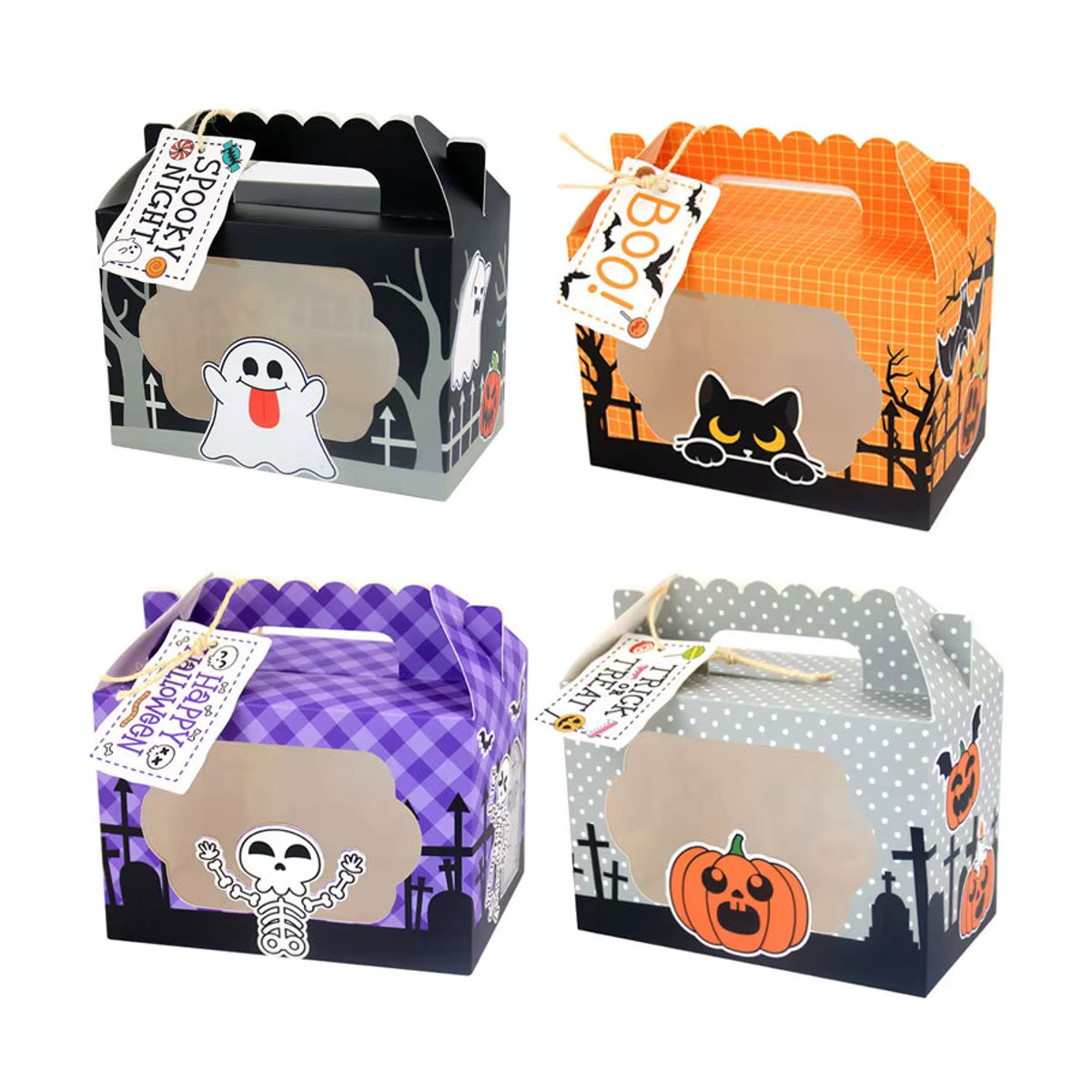 Halloween Papier Candy Box Set mit Geist, Kürbis, Skelett und Katze als dekorative Dessert Geschenkboxen und tragbare Taschen - Bild 2