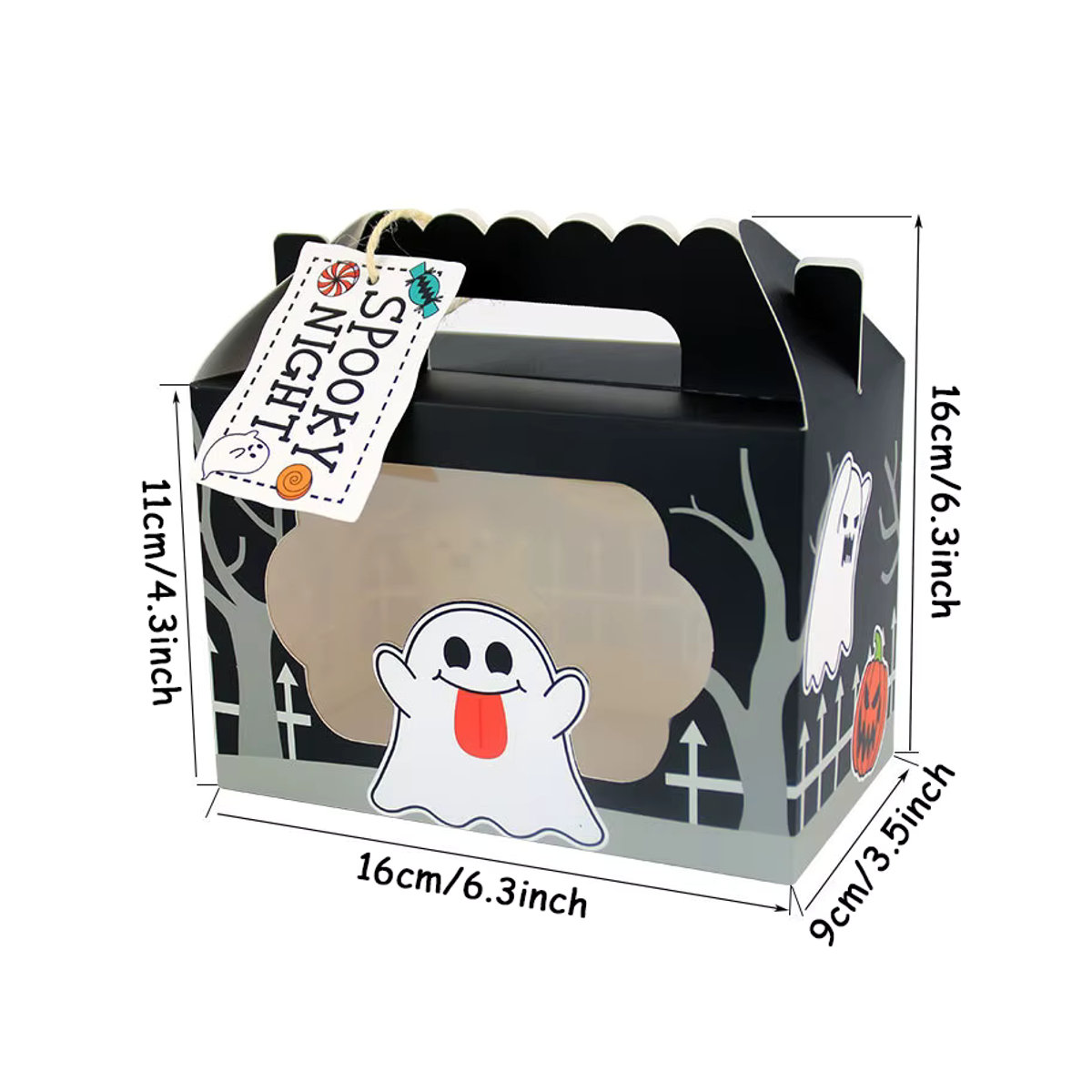 Halloween Papier Candy Box Set mit Geist, Kürbis, Skelett und Katze als dekorative Dessert Geschenkboxen und tragbare Taschen - Bild 3