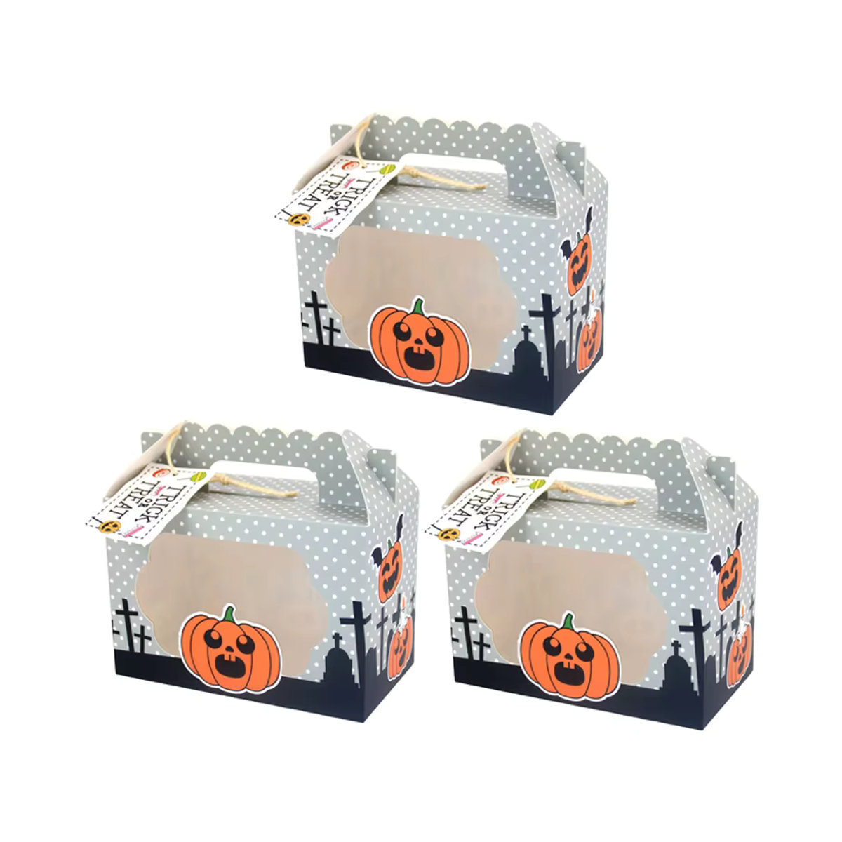 Halloween Papier Candy Box Set mit Geist, Kürbis, Skelett und Katze als dekorative Dessert Geschenkboxen und tragbare Taschen - Bild 4