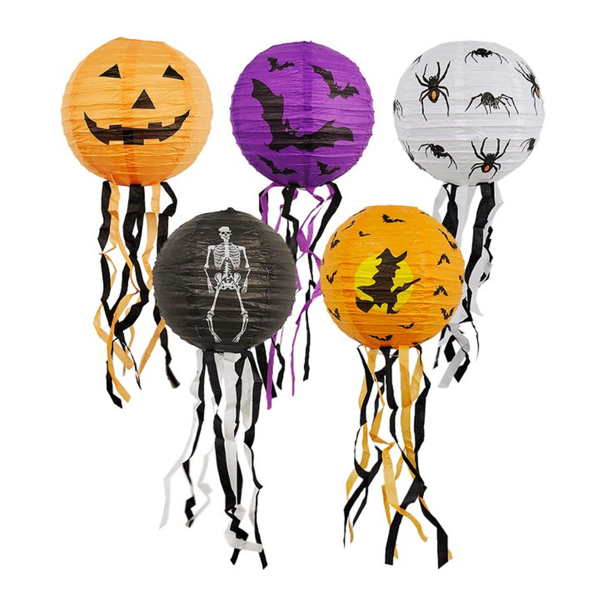 Halloween Papier Laternen Set mit Kürbis, Spinne, Fledermaus und Skelett in Multicolor für deine DIY Party und Outdoor Dekoration - Bild 1