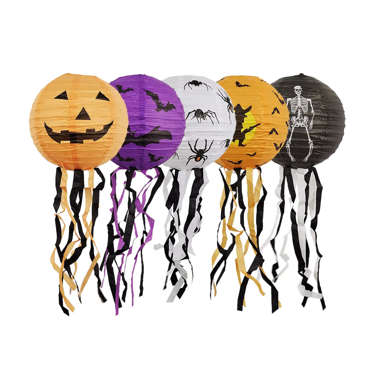 Halloween Papier Laternen Set mit Kürbis, Spinne, Fledermaus und Skelett in Multicolor für deine DIY Party und Outdoor Dekoration - Bild 2